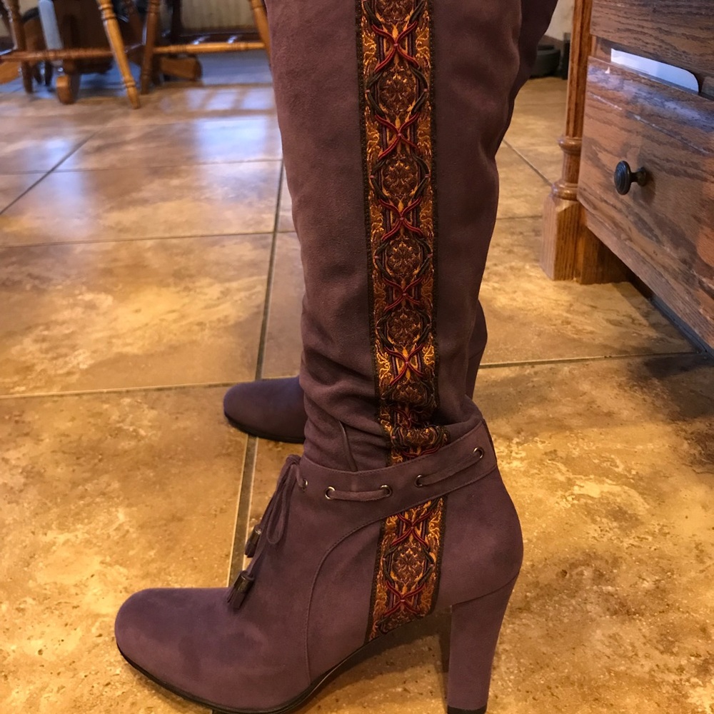 Taryn Rose purple brocade boots.  Size 40